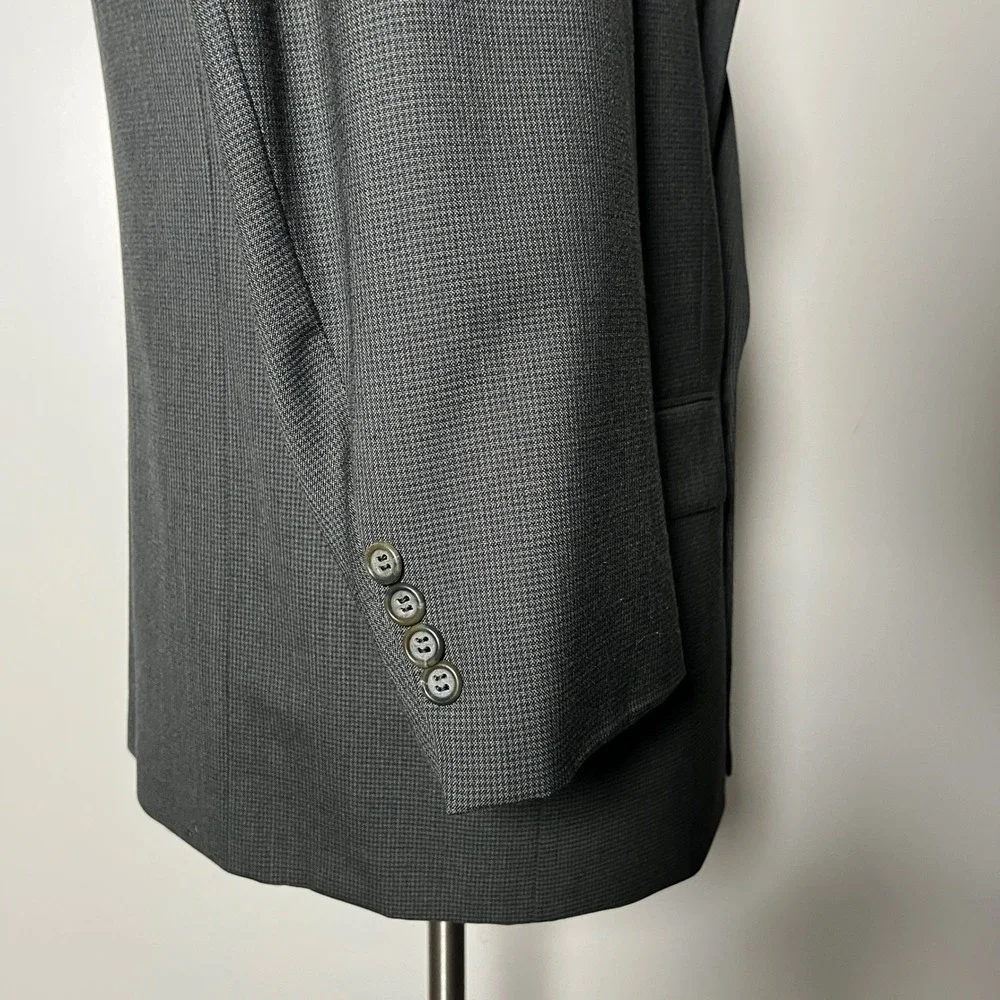 Joseph & Feiss Suit Mens 44R 38x30 Grey Microcheck Double Breasted Wool Vintage